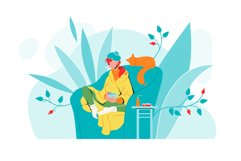 Flu Ill Girl In Armchair With Temperature Vector Product Image 1