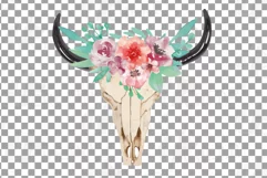 Watercolor Floral Bull Skull clipart, coral pink skull decor Product Image 2