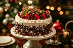 Festive christmas cake on decorated table Product Image 1