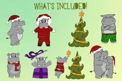 Holiday Hippos|Hippo Christmas Illustrations|PNG files Product Image 2