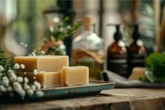 Natural handmade soap bars being displayed on rustic wooden Product Image 1