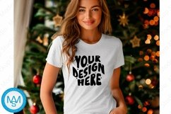 Bella Canvas 3001 Christmas, Woman white Tshirt Mockup Product Image 1