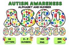 Autism Awareness Doodle Letters Love Puzzle Alphabet PNG Product Image 1