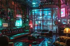 Futuristic cyberpunk living room interior Product Image 1