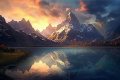 Breathtaking sunset illuminating mountain peaks with a perfe Product Image 1