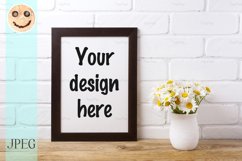 Black brown frame mockup with chamomile bouquet in vase Product Image 1
