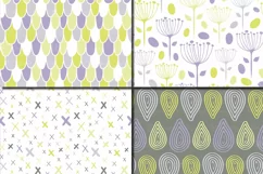 Purple and Lime Green Seamless Digital Paper / Pastel Hand drawn patterns / Scales, Hearts, Leaves, Terrazzo Backgrounds Product Image 3