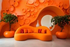 Modern living room with orange futuristic design Product Image 1