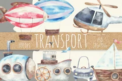 Baby transport watercolor airplane, submarine, car etc Product Image 1