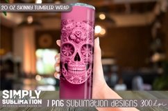 3D Floral Skull Sublimation Skinny Tumbler Wrap| 20oz | Png Product Image 2