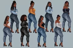 African American Plus size girl clipart, Denim fashion girl Product Image 2