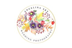LOGO with asters, maple leaves and physalis Watercolor png Product Image 5