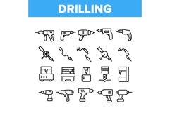 Drilling Equipment Collection Icons Set Vector Product Image 1
