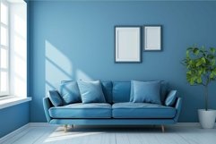 Modern living room interior with blue sofa Product Image 1