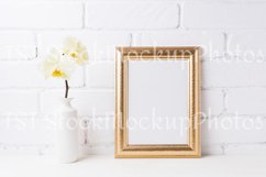 Golden  frame mockup with soft yellow orchid in vase Product Image 2