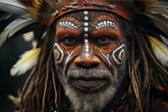 Indigenous man with traditional face paint and headdress Product Image 1