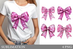 Pink Bow Disco Sublimation. Valentines Bow T-Shirt Design Product Image 1