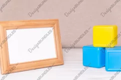Photo of wooden frame with kid toys, child mockup Product Image 2