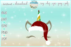 Unicorn Face Santa Hat Christmas Deer SVG DXF EPS PDF PNG Product Image 1