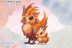 Cute Mom &amp; Baby Fantasy Creature Watercolor Clipart Product Image 7