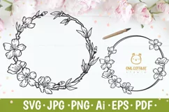 Cherry Blossom Wreath svg, Wedding Flowers SVG, Plum Blossom Product Image 1