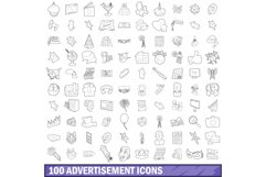 100 advertisement icons set, outline style Product Image 1