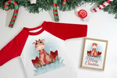watercolor illustration of a baby giraffe at christmas Product Image 2