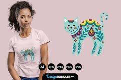 Folk Art Floral Cat for T-Shirt Design Product Image 1