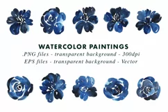 Watercolor Dark Blue Flowers Illustration in PNG & Vector Product Image 2