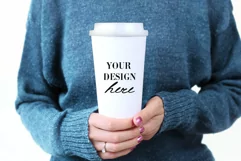 Woman holding travel mug PSD mockup, Travel mug mockup set Product Image 4