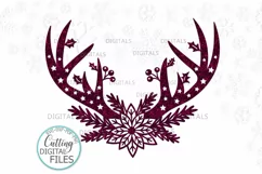 Poinsettia Floral Christmas deer antlers svg cut out file Product Image 1