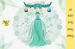 Zodiac sign Libra. Woman in a dress with braids, hand drawn Product Image 2