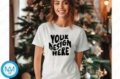 Bella Canvas 3001 Christmas, Woman white Tshirt Mockup Product Image 1