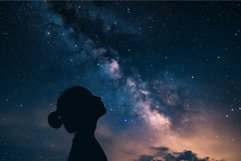 Observant Astronomer happy child starry sky night. Generate Product Image 1