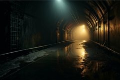 Mysterious tunnel with illuminated railroad Product Image 1