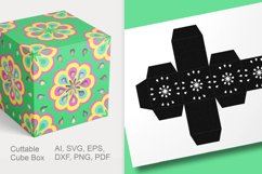 Green Floral Ornaments Cuttable Cube Gift Box with Holes Product Image 1