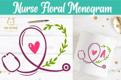 Floral Stethoscope SVG, Nurse Floral Monogram SVG Product Image 6