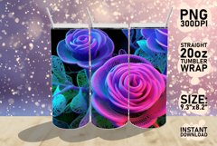 3D Neon Glowing Roses Tumbler Wrap Sublimation 20oz PNG Product Image 1