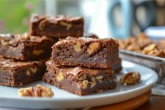 Homemade walnut brownies on plate Product Image 1
