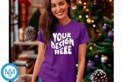 Bella Canvas 3001 Christmas, Woman purple Tshirt Mockup Product Image 1