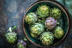 Fresh artichokes in rustic bowl Product Image 1