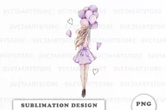 Watercolor Girl with balloons Sublimation design Product Image 1