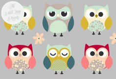 Cute Owl &amp; Flower Clipart Set Product Image 2