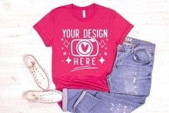 Bella Canvas 3001 Heather Rasberry Mockup, Unisex Tshirt Moc Product Image 1