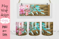 Musical mug wrap for sublimation, floral mug PNG Product Image 4