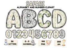 Safari Alphabet PNG - Letters & Numbers Clipart 300 DPI Product Image 1