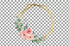 Pink floral watercolor wedding invitation golden frames png. Product Image 17