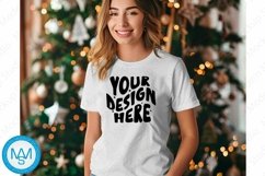 Bella Canvas 3001 Christmas, Woman white Tshirt Mockup Product Image 1
