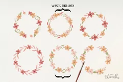 Apricot Wreaths Watercolor 6 Flowers Leaves Orange Pink Product Image 3