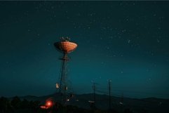 Large satellite dish searching signals under starry night Product Image 1